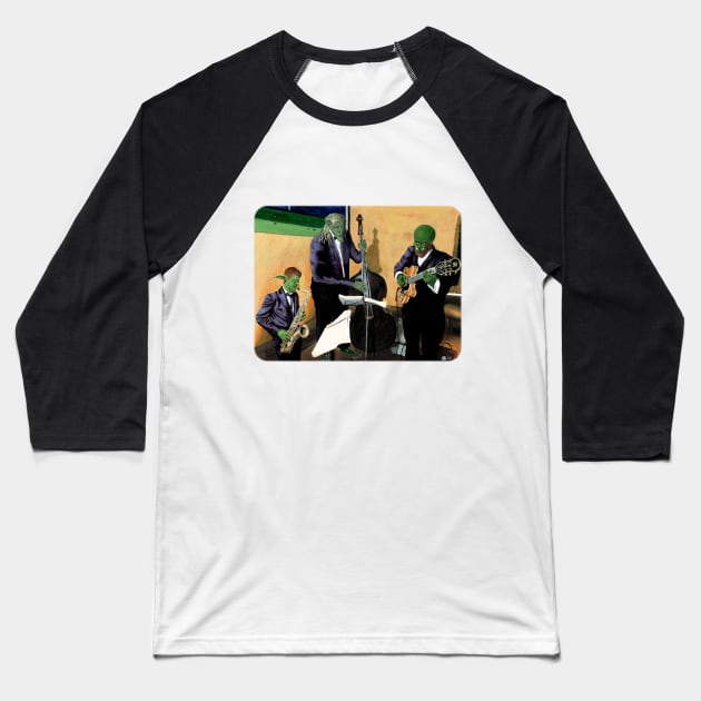 Jazz Band Musician Fantasy Artwork Baseball T-Shirt by Helms Art Creations